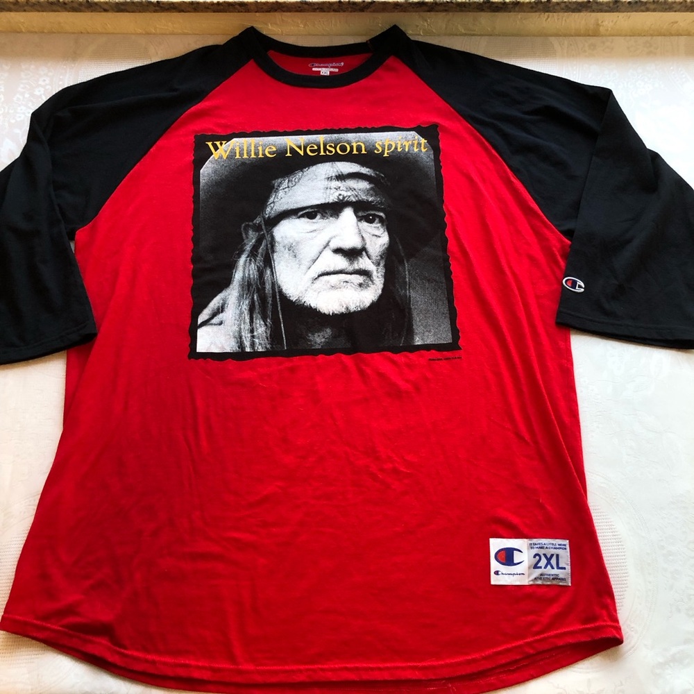 Vintage 2012 Champion Red/Black Willie Nelson Spirit 3/4 Shirt Men's Size XXL